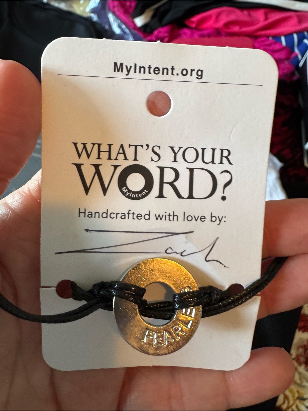 MyIntent What’s your word? Silver Washer “Fearless” Charm Bracelet with Black
